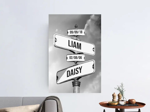 Personalized Canvas "Vintage Street Sign with birth date of the children"