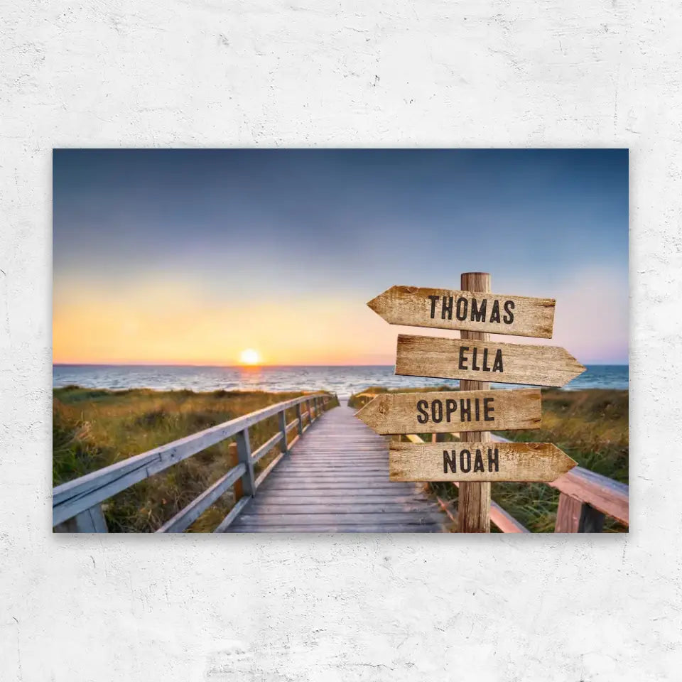 Personalised Canvas "Shared Signpost at the Beach Path“