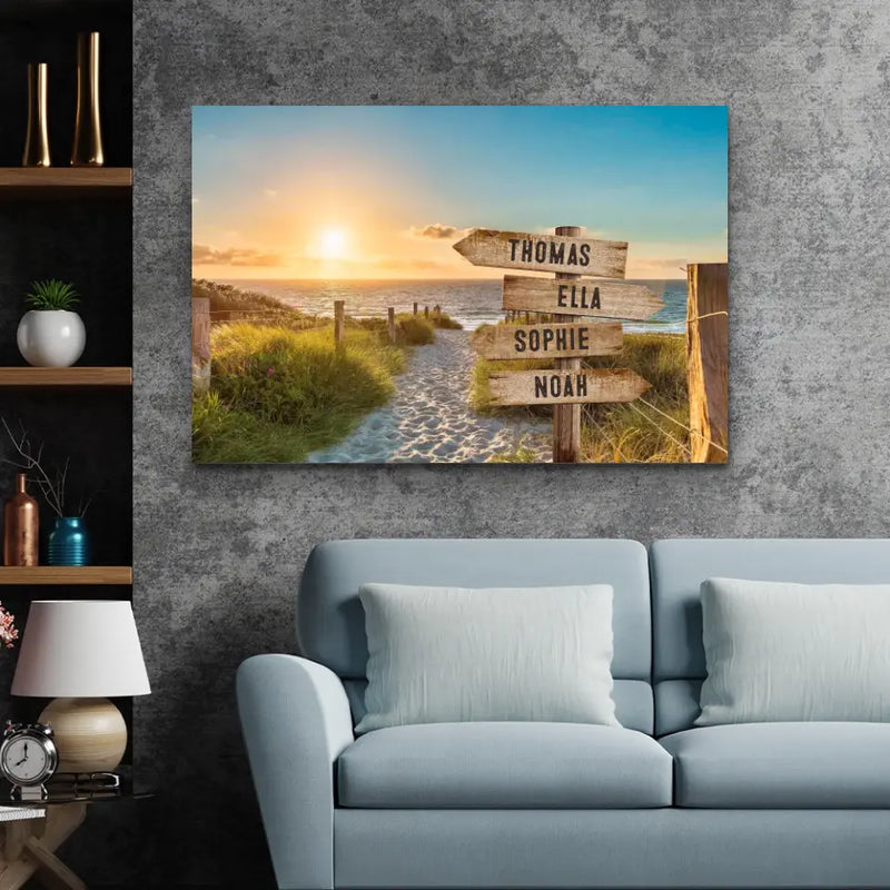 Personalized Canvas "Shared Signpost at the Beach“