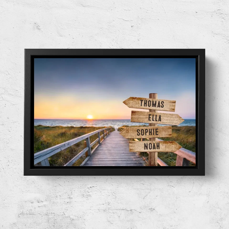 Personalised Canvas "Shared Signpost at the Beach Path“