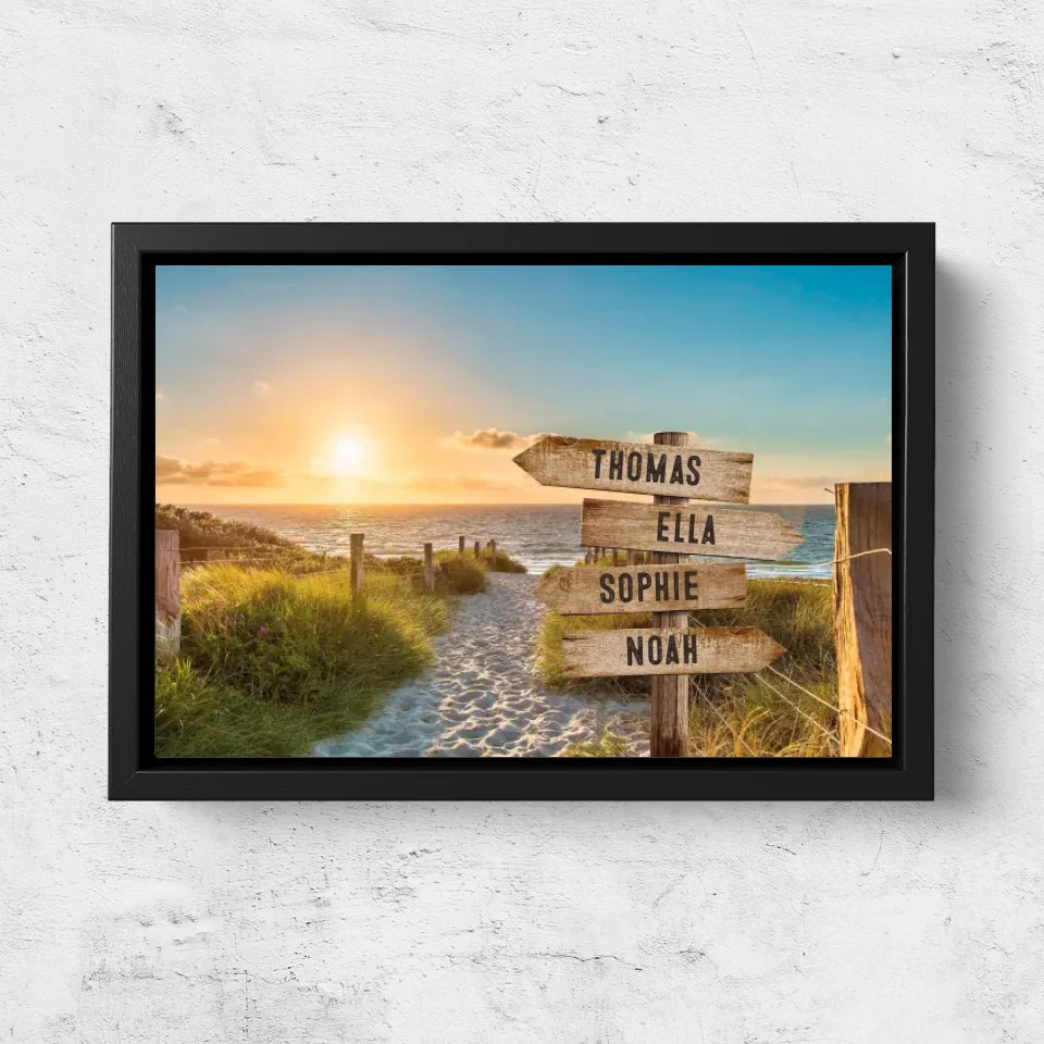 Personalised Canvas "Shared Signpost at the Beach“