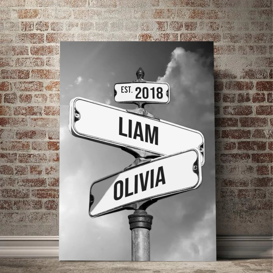 Personalised Canvas "Vintage Street Sign for couples"