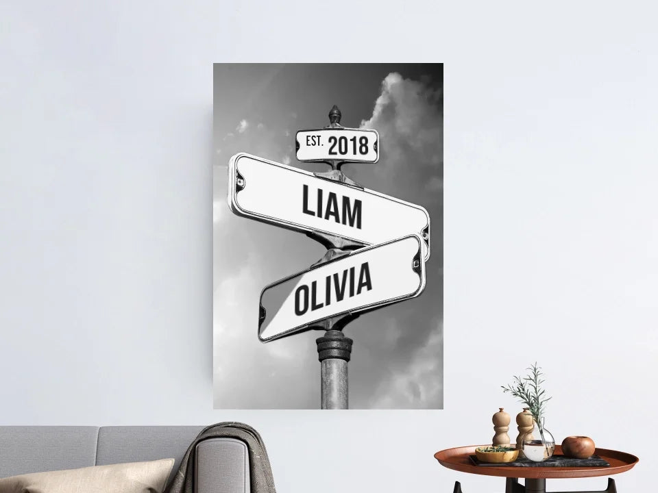 Personalised Canvas "Vintage Street Sign for couples"