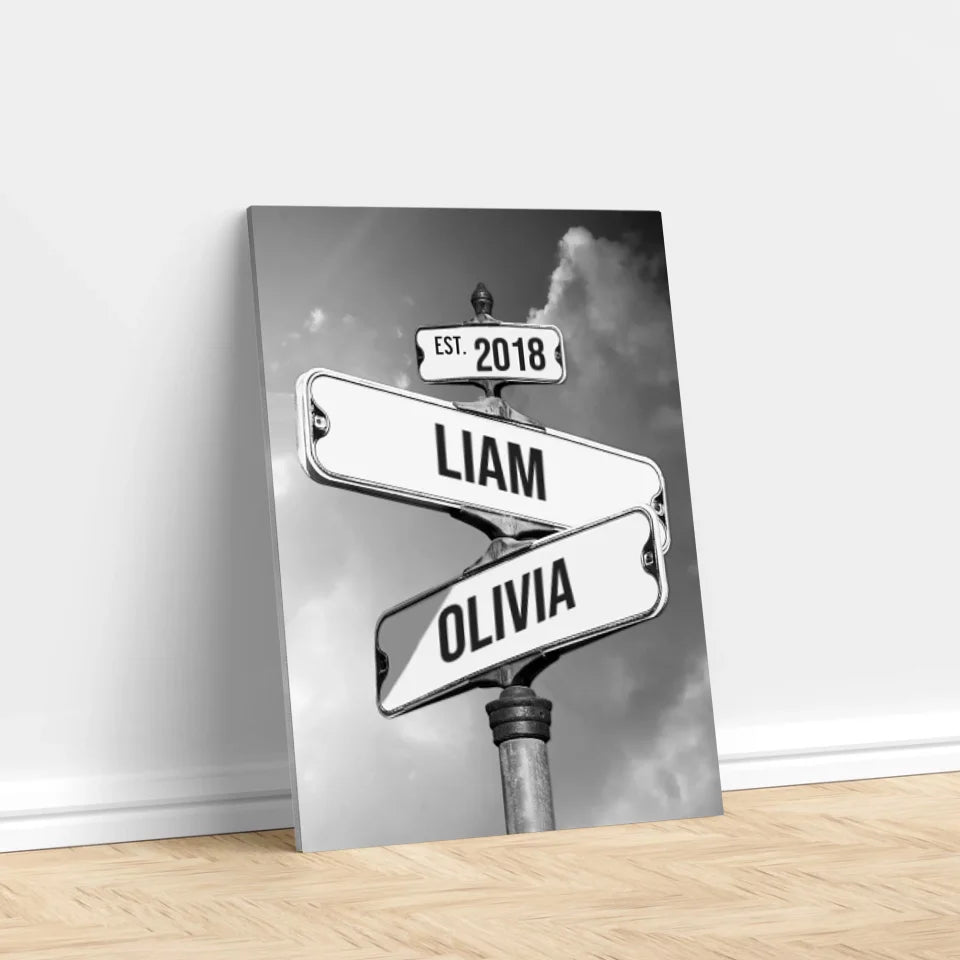 Personalised Canvas "Vintage Street Sign for couples"