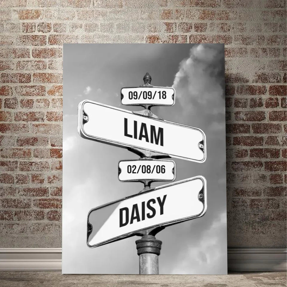 Personalised Canvas "Vintage Street Sign with birth date of the children"