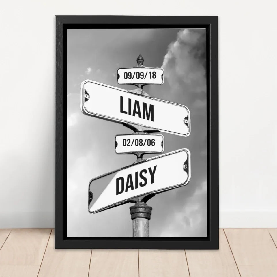 Personalised Canvas "Vintage Street Sign with birth date of the children"