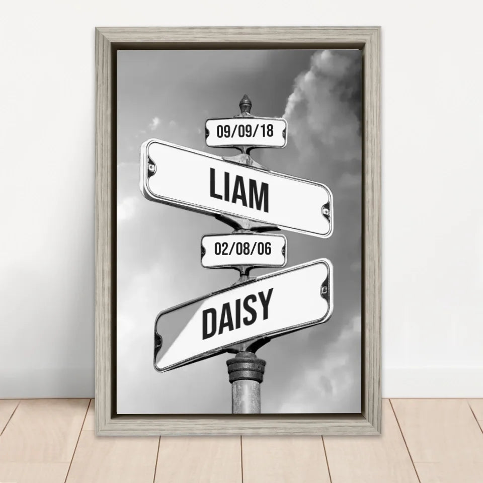 Personalised Canvas "Vintage Street Sign with birth date of the children"