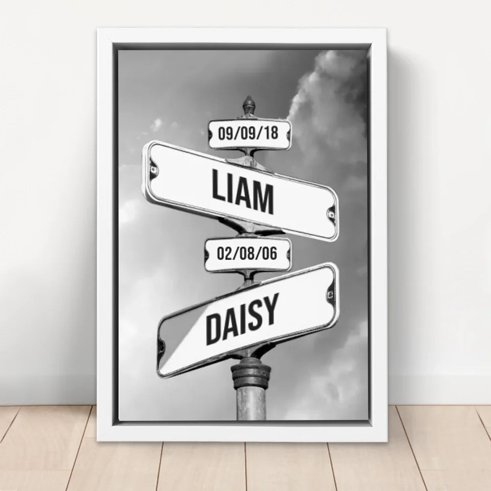 Personalised Canvas "Vintage Street Sign with birth date of the children"